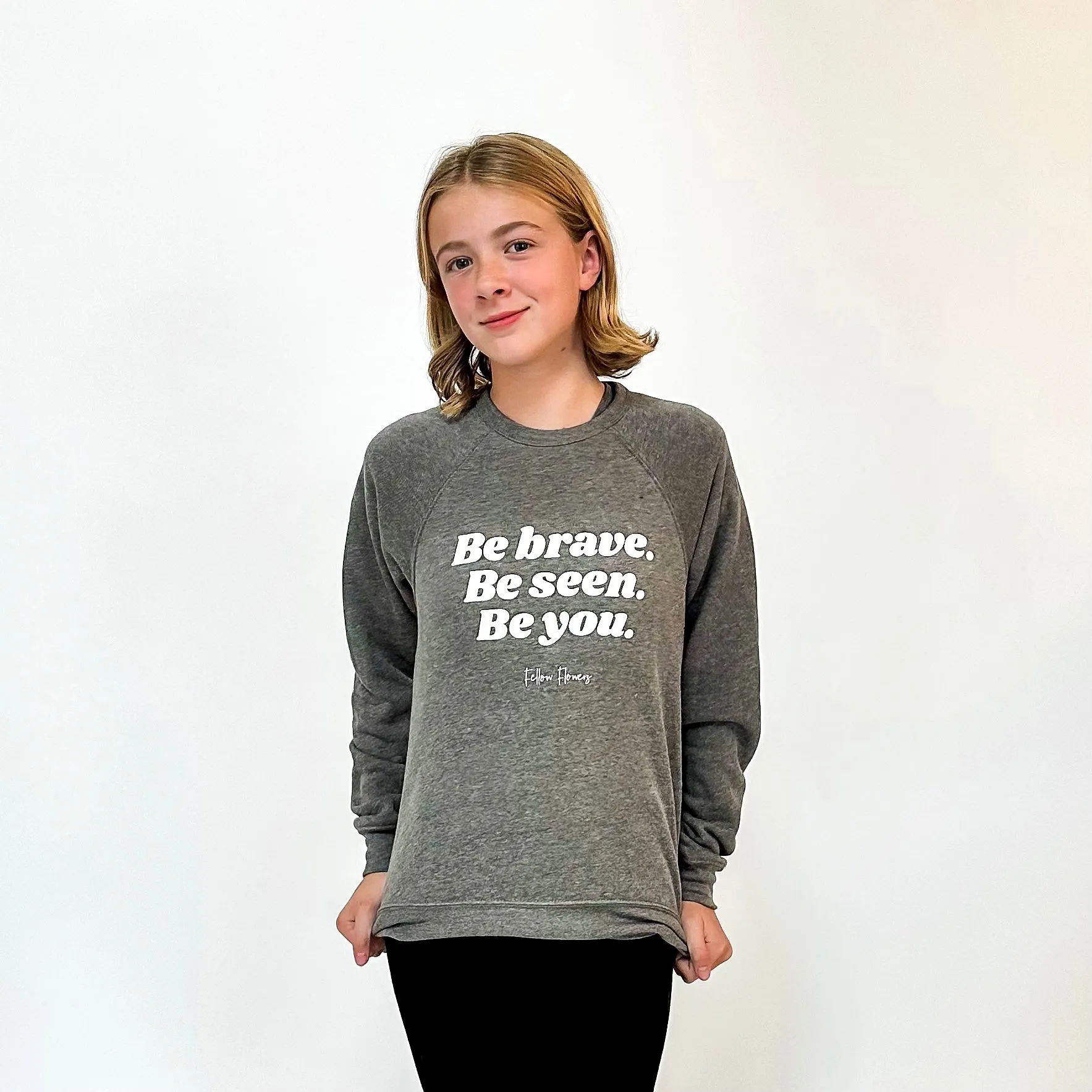 Be Brave Youth Sweatshirt – Gray and Pink